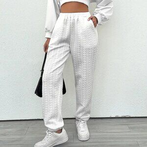 NEW Solid Jogger Textured Pants Casual Elastic Waist Sz Small